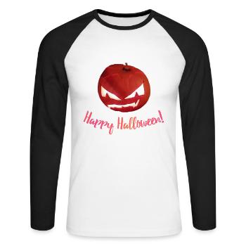 Kürbis Happy Halloween - Unisex Baseballshirt langarm - Weiß/Schwarz - Vorne - Nik (191cm)