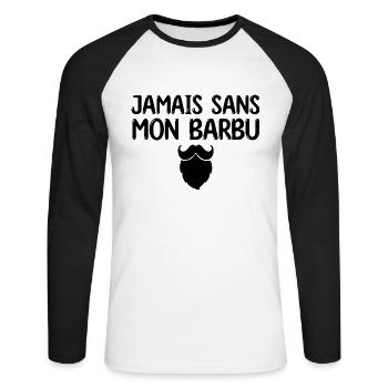 Jamais sans mon barbu - cadeau femme mariée barbu - T-shirt baseball manches longues Homme - blanc/noir - Devant - Nik (191cm)