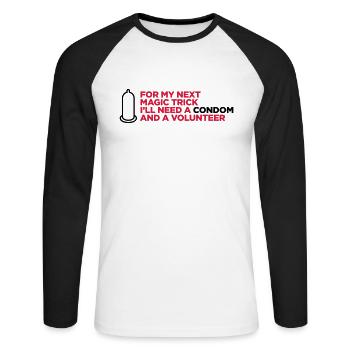My dirty magic trick! - Unisex Long Sleeve Baseball T-Shirt - white/black - Front - Nik (191cm)