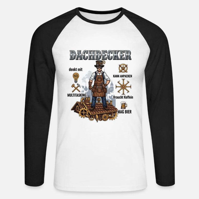 Der Steampunk-Dachdecker - Unisex Baseballshirt langarm - Weiß/Schwarz