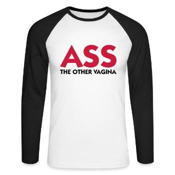 Ass: The other Vagina! - Unisex Long Sleeve Baseball T-Shirt - white/black - Front - Nik (191cm)