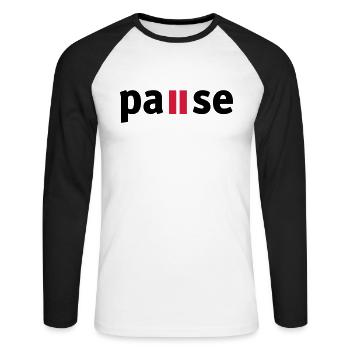 Pause - Unisex Baseballshirt langarm - Weiß/Schwarz - Vorne - Nik (191cm)