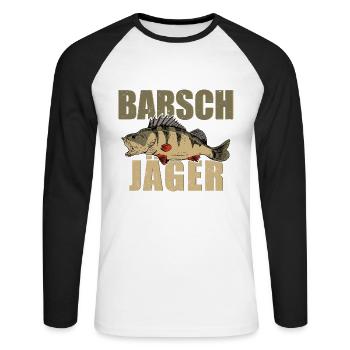 Barsch Jäger Barsche Angeln Kretzer Flussbarsch - Unisex Baseballshirt langarm - Weiß/Schwarz - Vorne - Nik (191cm)