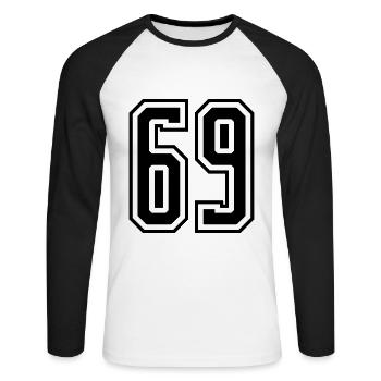 69 Numéro de numéro - T-shirt baseball manches longues Homme - blanc/noir - Devant - Nik (191cm)