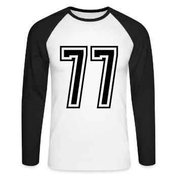 77 Numéro de numéro - T-shirt baseball manches longues Homme - blanc/noir - Devant - Nik (191cm)