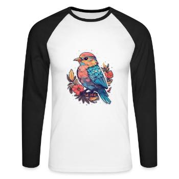 Fleurs d’oiseaux - T-shirt baseball manches longues Homme - blanc/noir - Devant - Nik (191cm)
