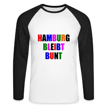 hamburg bleibt bunt - Unisex Baseballshirt langarm - Weiß/Schwarz - Vorne - Nik (191cm)