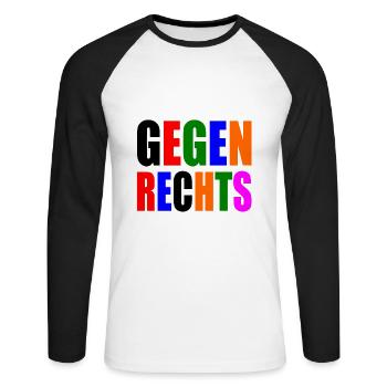 Gegen rechts - Unisex Baseballshirt langarm - Weiß/Schwarz - Vorne - Nik (191cm)