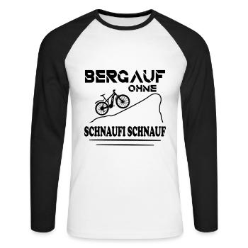 MTB Ebike Radfahrer Bergauf Ohne Schnaufi Schnauf - Unisex Baseballshirt langarm - Weiß/Schwarz - Vorne - Nik (191cm)