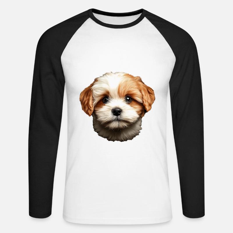 Lhasa Apso - Unisex Baseballshirt langarm - Weiß/Schwarz