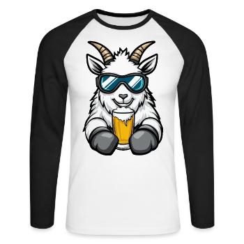 Chèvre de montagne Après-ski Bière Chèvre Bande dessinée - T-shirt baseball manches longues Homme - blanc/noir - Devant - Nik (191cm)