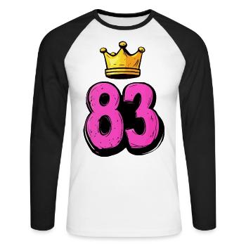 83 Nombre Couronne - T-shirt baseball manches longues Homme - blanc/noir - Devant - Nik (191cm)