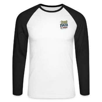 Самый лучший папа в мире - Unisex Baseballshirt langarm - Weiß/Schwarz - Vorne - Nik (191cm)