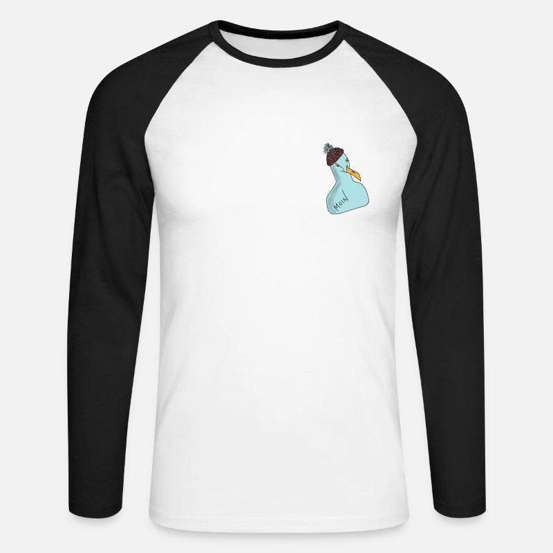 Möwe mit Pudelmütze - Unisex Baseballshirt langarm - Weiß/Schwarz