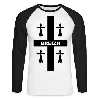 breizh bretagne 04 - T-shirt baseball manches longues Homme - blanc/noir - Devant - Nik (191cm)