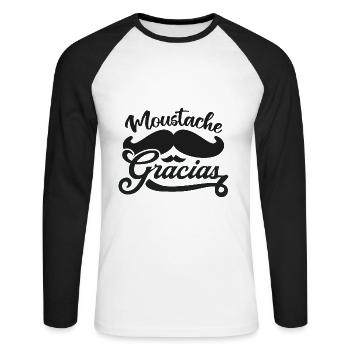 Moustache Gracias humour - T-shirt baseball manches longues Homme - blanc/noir - Devant - Nik (191cm)