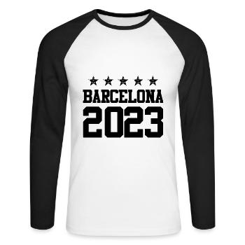 Barcelona 2023 - Unisex Baseballshirt langarm - Weiß/Schwarz - Vorne - Nik (191cm)