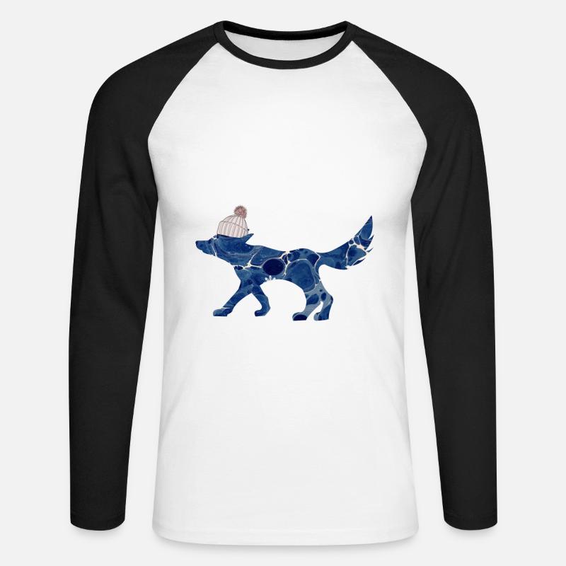 fuchs mit mütze e 12 - Unisex Baseballshirt langarm - Weiß/Schwarz