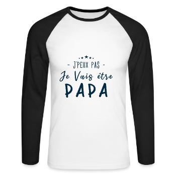 Je peux pas je vais être PAPA - T-shirt baseball manches longues Homme - blanc/noir - Devant - Nik (191cm)