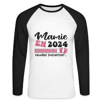 Mamie en 2024 | Cadeau future mamie 2024 Cadeau - T-shirt baseball manches longues Homme - blanc/noir - Devant - Nik (191cm)
