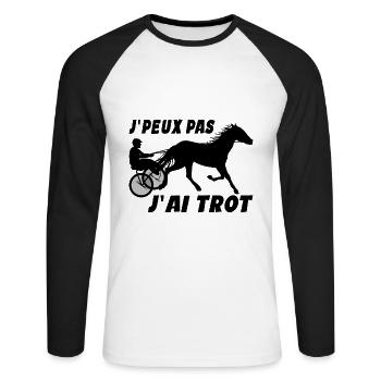 J'peux Pas J'ai Trot Humour Cheval équitation - T-shirt baseball manches longues Homme - blanc/noir - Devant - Nik (191cm)
