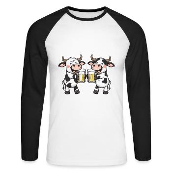 Kuh Comic Bier Lustig Saufen - Unisex Baseballshirt langarm - Weiß/Schwarz - Vorne - Nik (191cm)