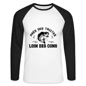 Près Des Truites Loin Des Cons - T-shirt baseball manches longues Homme - blanc/noir - Devant - Nik (191cm)