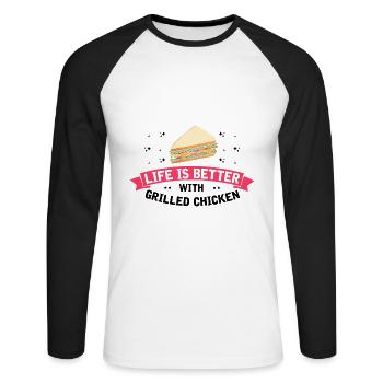 Food Love Sandwich Baguette Cheese - Unisex Long Sleeve Baseball T-Shirt - white/black - Front - Nik (191cm)