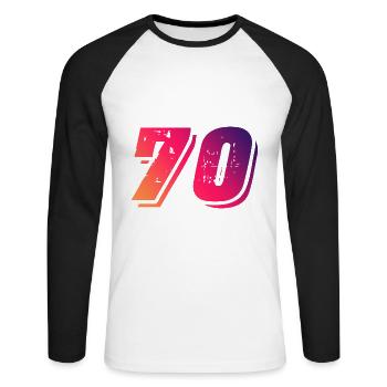 Symbole de 70 chiffres - T-shirt baseball manches longues Homme - blanc/noir - Devant - Nik (191cm)