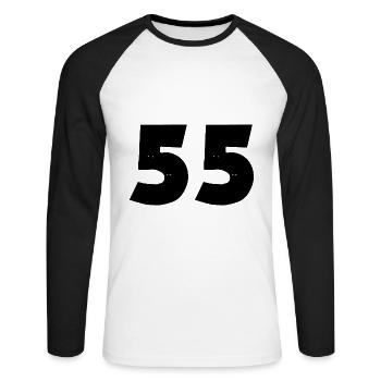 55 number - Unisex Long Sleeve Baseball T-Shirt - white/black - Front - Nik (191cm)