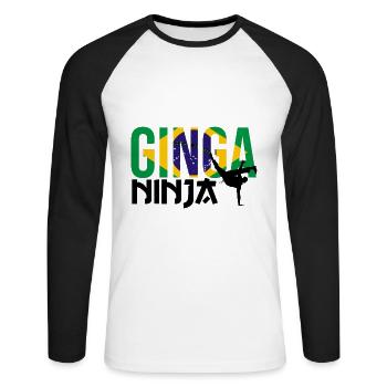 Ginga Capoeira für brasilianische Kampfsportarten - Unisex Baseballshirt langarm - Weiß/Schwarz - Vorne - Nik (191cm)