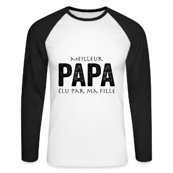 Meilleur Papa élu Par Ma Fille - T-shirt baseball manches longues Homme - blanc/noir - Devant - Nik (191cm)