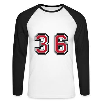 36 Symbole numérique - T-shirt baseball manches longues Homme - blanc/noir - Devant - Nik (191cm)