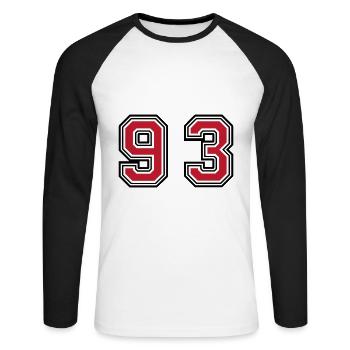 93 Symbole numérique - T-shirt baseball manches longues Homme - blanc/noir - Devant - Nik (191cm)