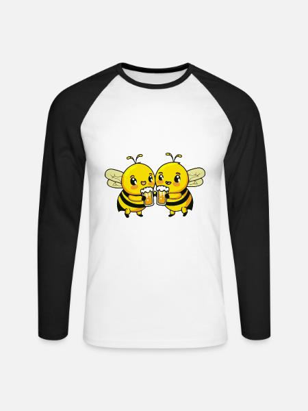 Bee Beer Funny Booze - Unisex Long Sleeve Baseball T-Shirt - white/black
