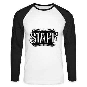 Staff Mitglied - Unisex Baseballshirt langarm - Weiß/Schwarz - Vorne - Nik (191cm)