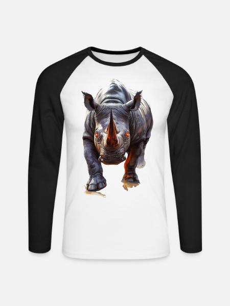 Nashorn - Unisex Baseballshirt langarm - Weiß/Schwarz