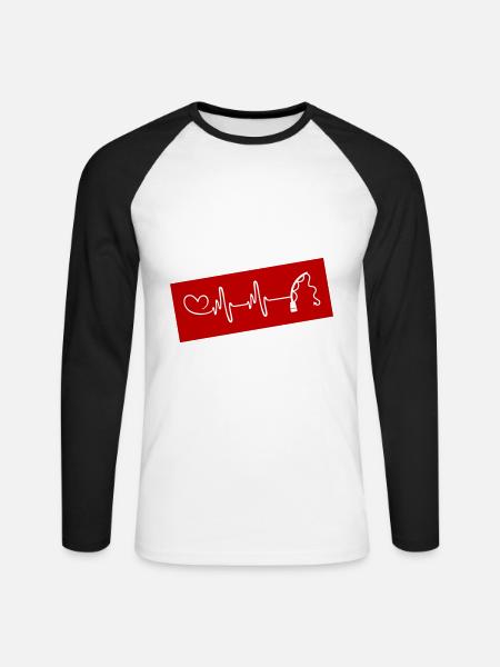 Angelrute Herzschlag - Unisex Baseballshirt langarm - Weiß/Schwarz