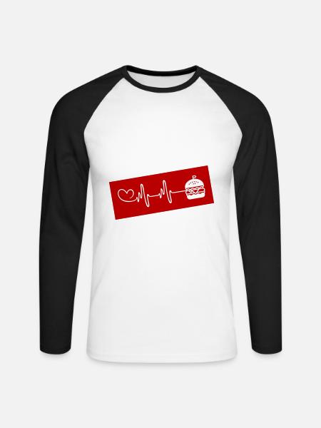 Burger Puls Herz Liebe - Unisex Baseballshirt langarm - Weiß/Schwarz