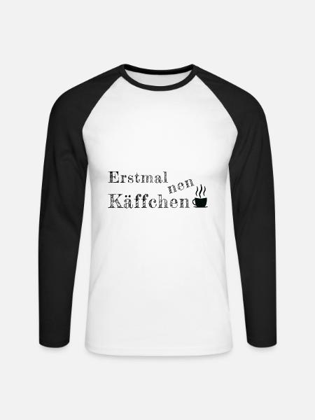 Spruch Sprüche erstmal Käffchen Kaffee - Unisex Baseballshirt langarm - Weiß/Schwarz