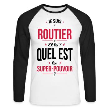 Je suis routier - Super-pouvoir - T-shirt baseball manches longues Homme - blanc/noir - Devant - Nik (191cm)