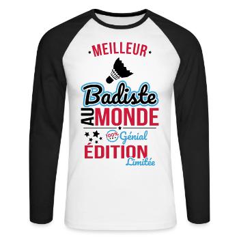 Meilleur Badiste au monde - 100% génial - T-shirt baseball manches longues Homme - blanc/noir - Devant - Nik (191cm)