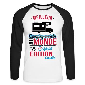 Meilleur Camping-cariste au monde - 100% génial - T-shirt baseball manches longues Homme - blanc/noir - Devant - Nik (191cm)