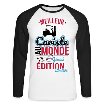 Meilleur Cariste au monde - 100% génial - T-shirt baseball manches longues Homme - blanc/noir - Devant - Nik (191cm)