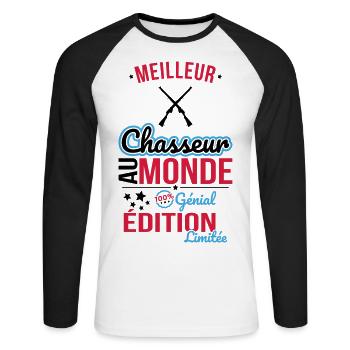 Meilleur Chasseur au monde - 100% génial - T-shirt baseball manches longues Homme - blanc/noir - Devant - Nik (191cm)