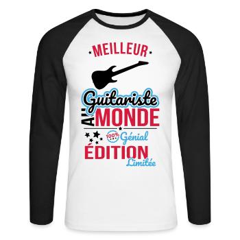 Bester Gitarrist der Welt - 100% genial - Unisex Baseballshirt langarm - Weiß/Schwarz - Vorne - Nik (191cm)