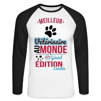 Der beste Tierarzt der Welt - 100% genial - Unisex Baseballshirt langarm - Weiß/Schwarz - Vorne - Nik (191cm)