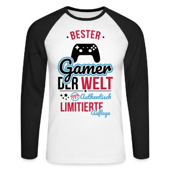 Best Gamer in the World - 100% Authentic - Unisex Long Sleeve Baseball T-Shirt - white/black - Front - Nik (191cm)