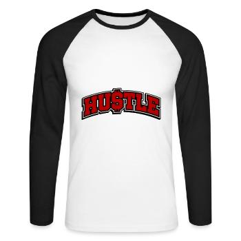 Hustle Dire Hustlin - T-shirt baseball manches longues Homme - blanc/noir - Devant - Nik (191cm)