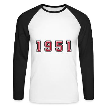 1951 year number - Unisex Long Sleeve Baseball T-Shirt - white/black - Front - Nik (191cm)